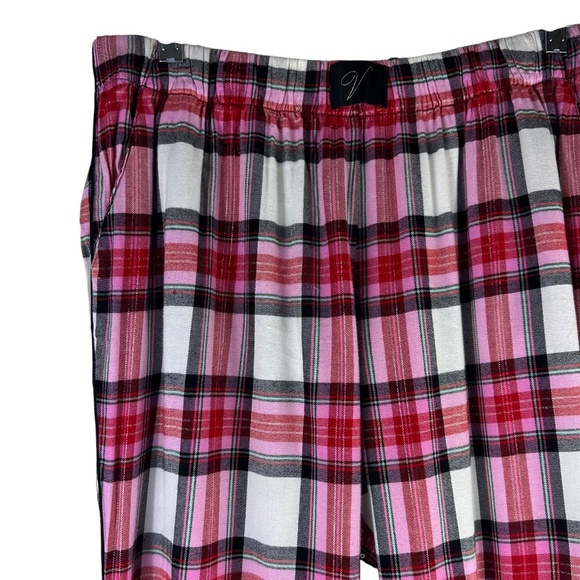 New Victoria's Secret Sz Medium 8 10 Pajama PJ Pants Plaid Pink White Holiday - Picture 3 of 5